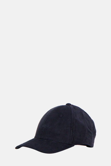 Casquette bleue en velours côtelé de FYNCH-HATTON, avec logo brodé ton sur ton sur le devant.
