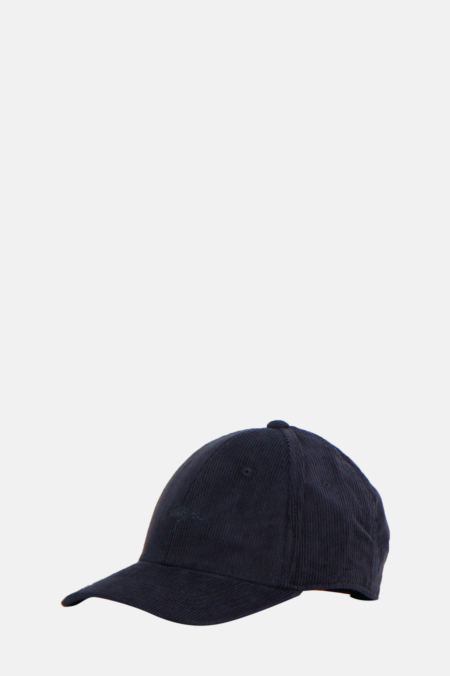 Casquette bleue en velours côtelé de FYNCH-HATTON, avec logo brodé ton sur ton sur le devant.
