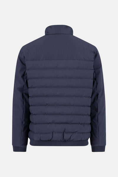 Veste de pluie bleue de FYNCH-HATTON avec un col montant et un motif matelassé sur le dos.