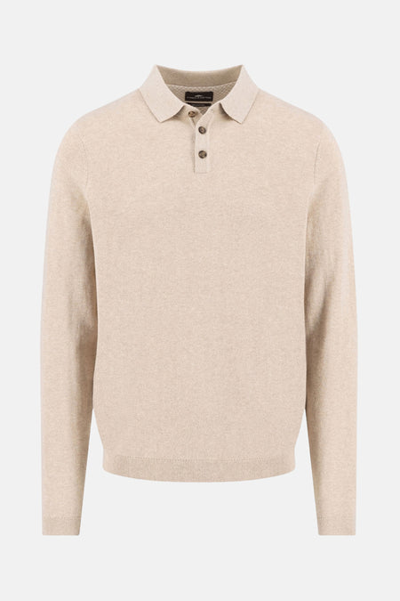 Beige coltrui van FYNCH-HATTON, met knoopsluiting en bruine knopen.
