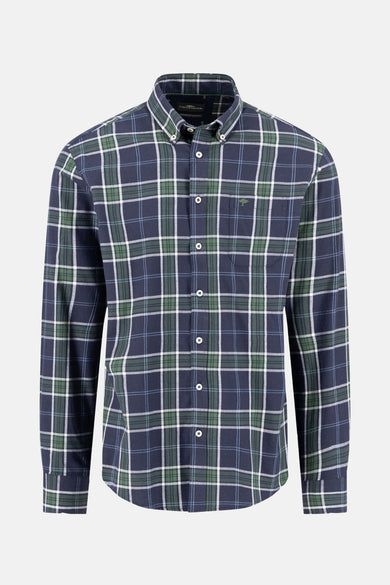 Multikleurig overhemd met lange mouwen van FYNCH-HATTON met een blauw, groen en wit ruitpatroon, achterzijde.
