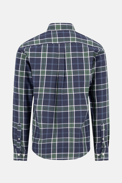 Chemise à manches longues multicolore de FYNCH-HATTON avec motif à carreaux bleus, verts et blancs, vue de dos.