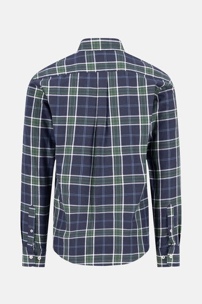 Chemise à manches longues multicolore de FYNCH-HATTON avec motif à carreaux bleus, verts et blancs, vue de dos.