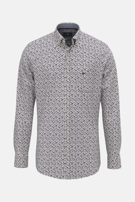 Multikleurig overhemd met lange mouwen van FYNCH-HATTON met een all-over geometrisch patroon, achterzijde.