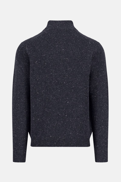 Pull à col roulé bleu de FYNCH-HATTON avec texture mouchetée, vu de dos.

