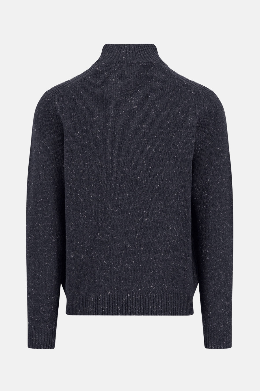 Pull à col roulé bleu de FYNCH-HATTON avec texture mouchetée, vu de dos.
