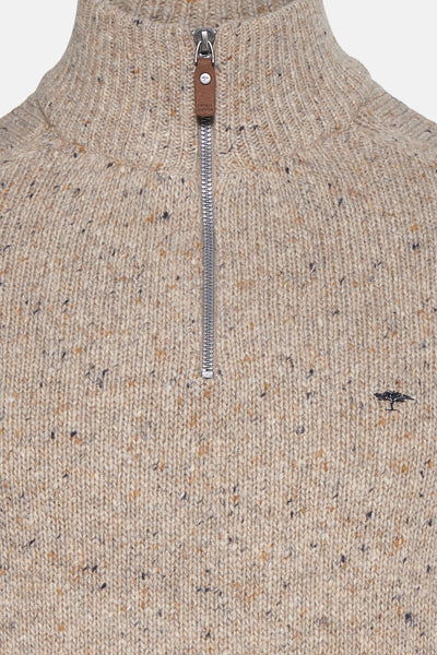 Pull à col roulé écru de FYNCH-HATTON avec fermeture éclair et motif chiné.
