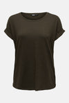 Top met korte mouwen bruin van ONLY, met opgerolde mouwen.