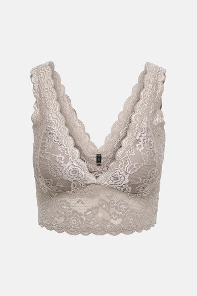 Soutien-gorge beige en dentelle, de ONLY, avec motif floral délicat et bordure festonnée.