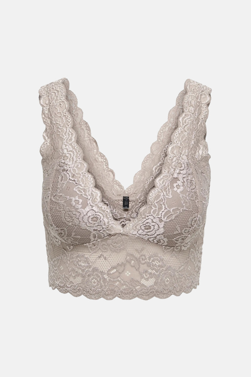 Soutien-gorge beige en dentelle, de ONLY, avec motif floral délicat et bordure festonnée.