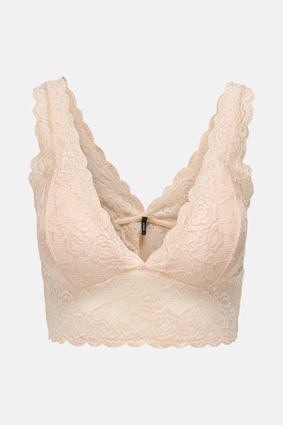 Beige bh van ONLY met delicate bloemmotieven en gerold rand.