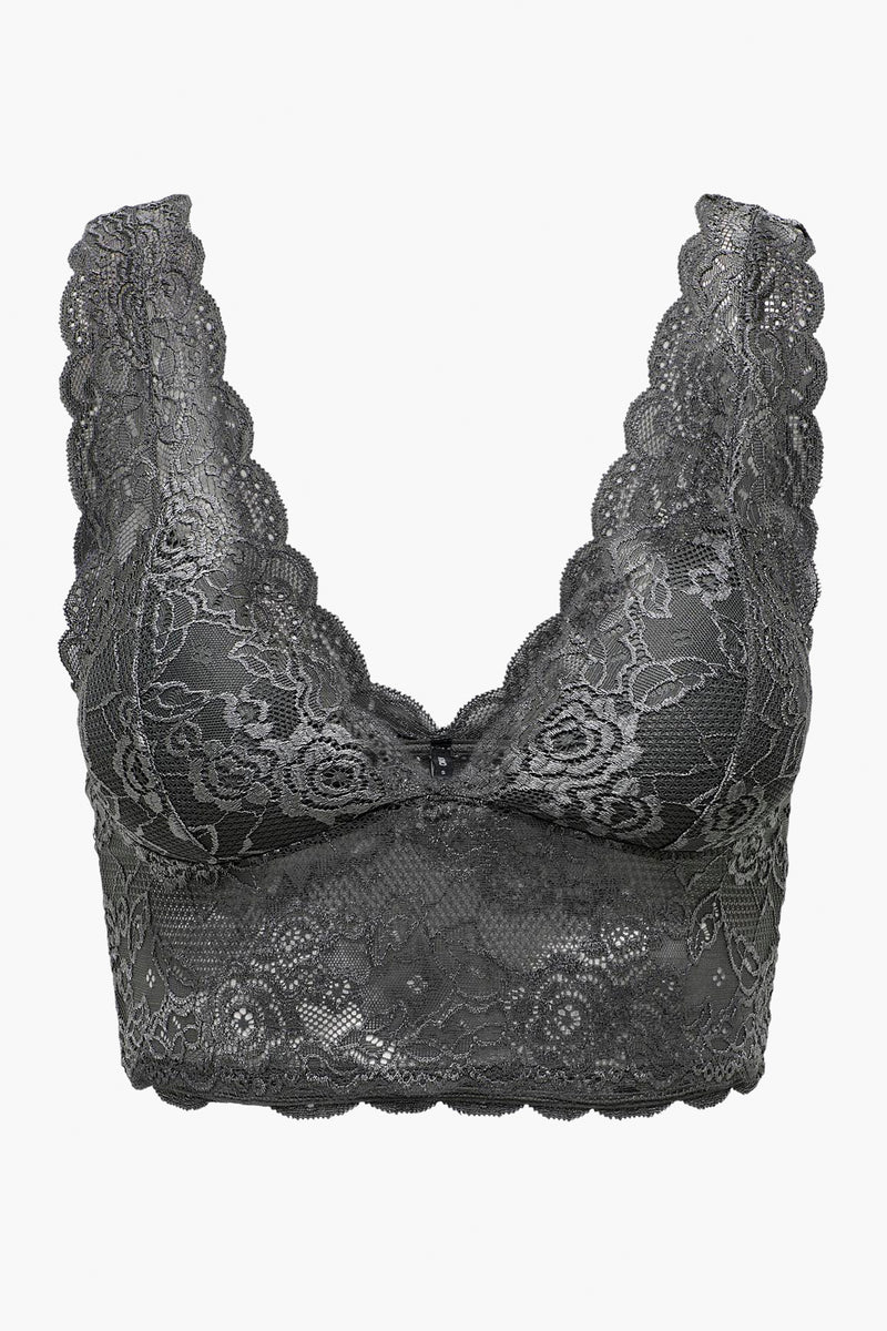 Soutien-gorge gris en dentelle de ONLY, avec motif floral apparent.