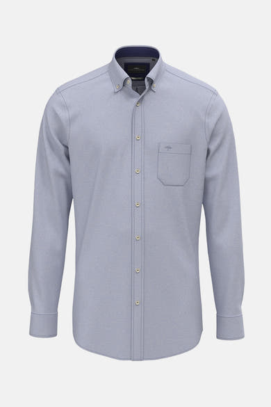 Blauwe blouse met lange mouwen van FYNCH-HATTON, met borstzak en lichtbeige knopen.
