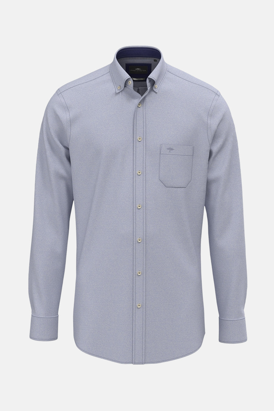 Blauwe blouse met lange mouwen van FYNCH-HATTON, met borstzak en lichtbeige knopen.
