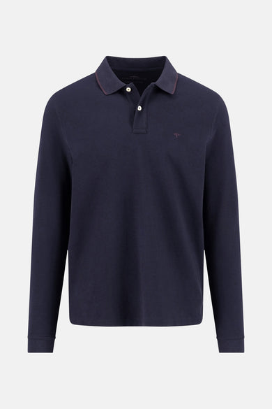 Blauwe polo met lange mouwen van FYNCH-HATTON, met een klassieke pasvorm en subtiele details bij de kraag.