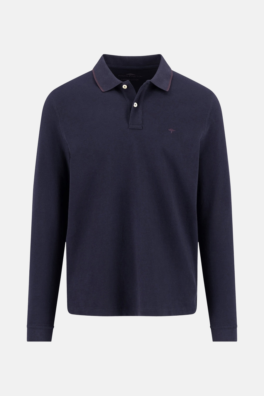 Polo à manches longues bleu de FYNCH-HATTON, avec un col contrasté et logo brodé sur la poitrine.
