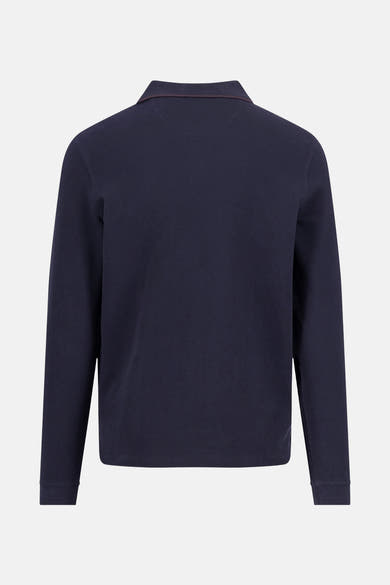 Polo à manches longues bleu de FYNCH-HATTON, présentant une coupe classique et des détails subtils au col.