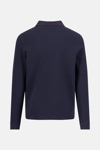 Polo à manches longues bleu de FYNCH-HATTON, présentant une coupe classique et des détails subtils au col.