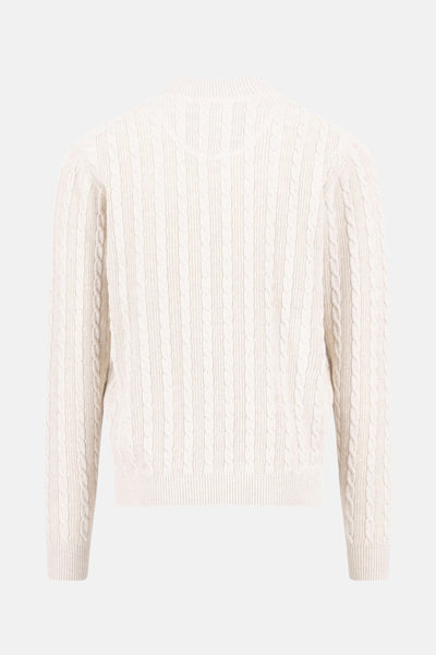 Pull à col roulé écru de FYNCH-HATTON, avec motif torsadé sur toute la surface.