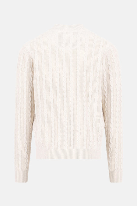 Pull à col roulé écru de FYNCH-HATTON, avec motif torsadé sur toute la surface.