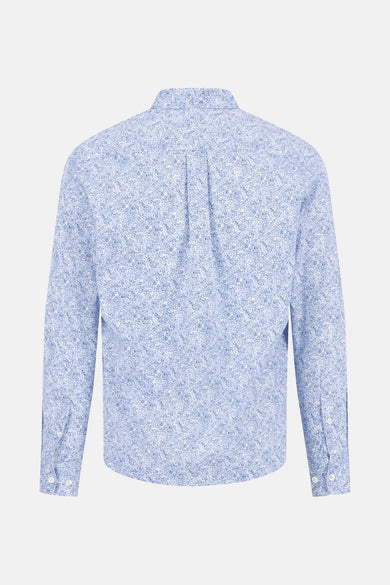 Chemise à manches longues bleue de FYNCH-HATTON, à motif fleuri sur fond clair, vue de dos.