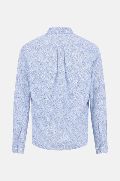 Chemise à manches longues bleue de FYNCH-HATTON, à motif fleuri sur fond clair, vue de dos.