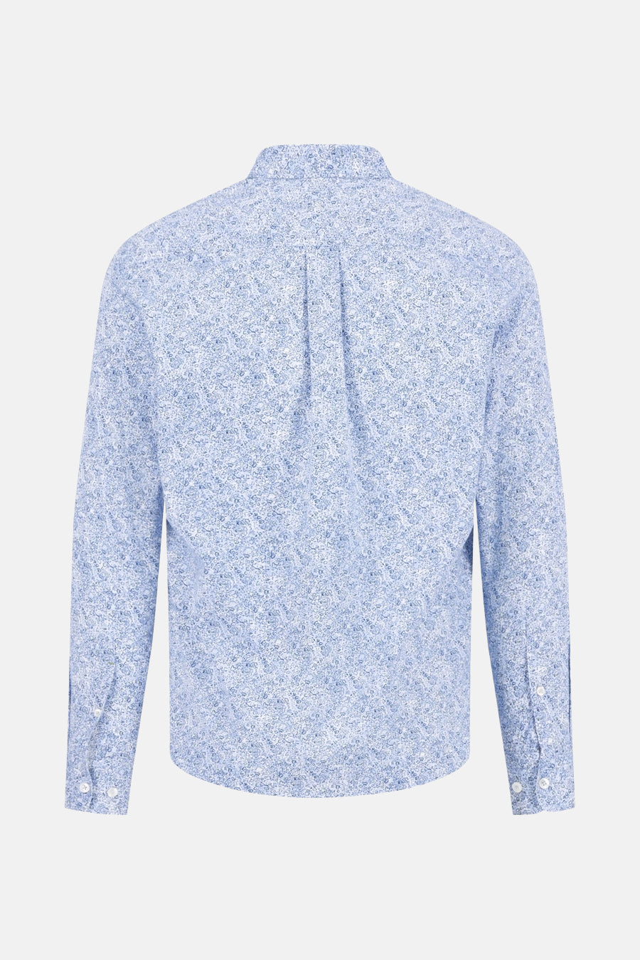 Chemise à manches longues bleue de FYNCH-HATTON, à motif fleuri sur fond clair, vue de dos.