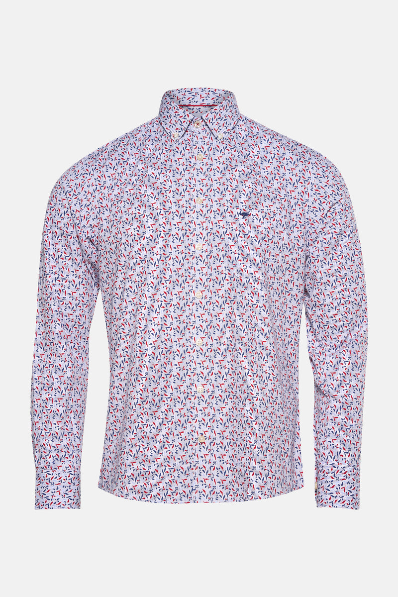 Rood gestreept overhemd met lange mouwen, van FYNCH-HATTON, met een bladpatroonprint.