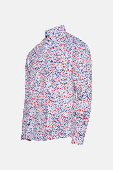 Chemise à manches longues rouge de FYNCH-HATTON, avec un motif à feuilles bicolores.