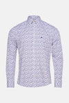 Chemise à manches longues multicolore de FYNCH-HATTON, avec motif floral bleu et rose, sur fond rayé.