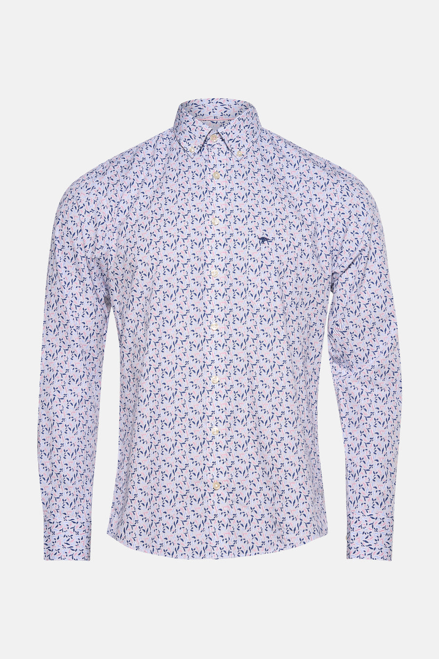 Chemise à manches longues multicolore de FYNCH-HATTON, avec motif floral bleu et rose, sur fond rayé.