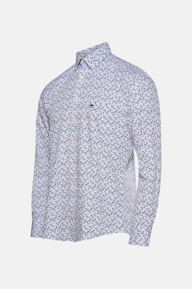 Chemise à manches longues verte de FYNCH-HATTON avec motif fleuri sur fond rayé.