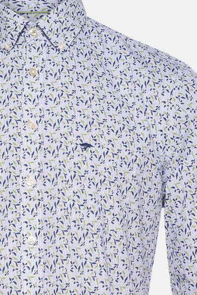 Chemise à manches longues verte de FYNCH-HATTON, à motif de feuilles bleues et vertes, avec col boutonné.