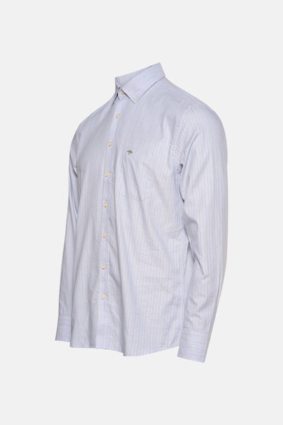 Chemise à manches longues bleue à rayures par FYNCH-HATTON, avec poche de poitrine.