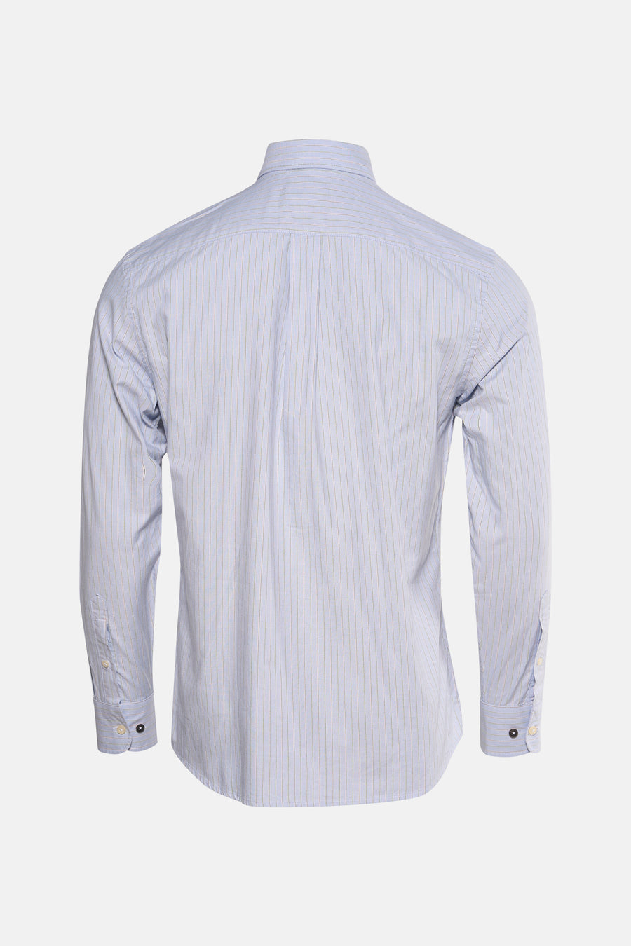 Chemise à manches longues bleue rayée de FYNCH-HATTON, vue de dos, avec des boutons aux poignets.