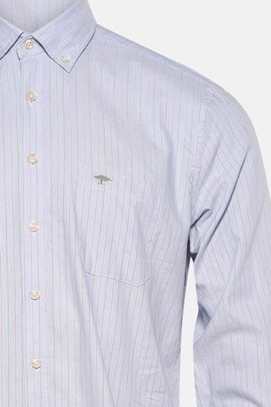 Chemise à manches longues bleue de FYNCH-HATTON, rayée, avec poche poitrine et logo brodé.