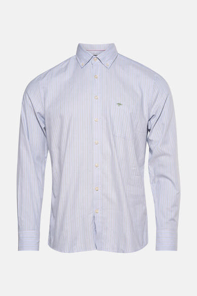 Chemise à manches longues bleue à rayures, de FYNCH-HATTON, avec logo brodé et poche poitrine.