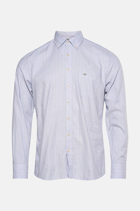 Blauwe gestreepte lange mouw chemise van FYNCH-HATTON, met geborduurde logo en borstzak.