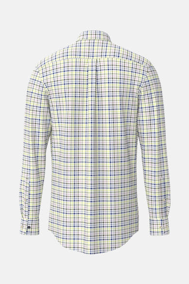 Chemise à manches longues multicolore de FYNCH-HATTON avec motif à carreaux et boutons aux poignets, vue de dos.
