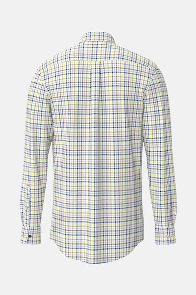 Chemise à manches longues multicolore de FYNCH-HATTON avec motif à carreaux et boutons aux poignets, vue de dos.
