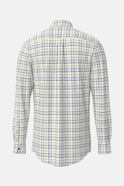 Chemise à manches longues multicolore de FYNCH-HATTON avec motif à carreaux et boutons aux poignets, vue de dos.
