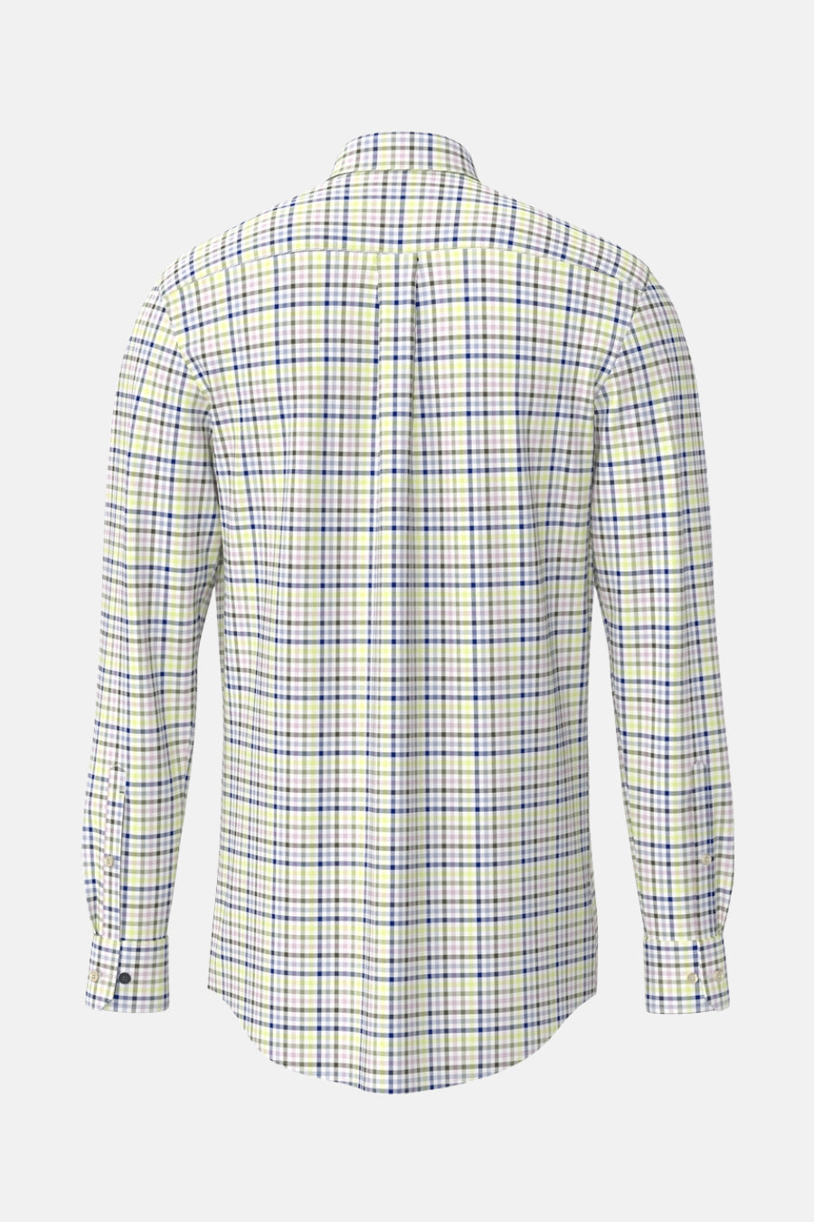 Chemise à manches longues multicolore de FYNCH-HATTON avec motif à carreaux et boutons aux poignets, vue de dos.
