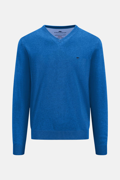 Pull met V-hals - blauw