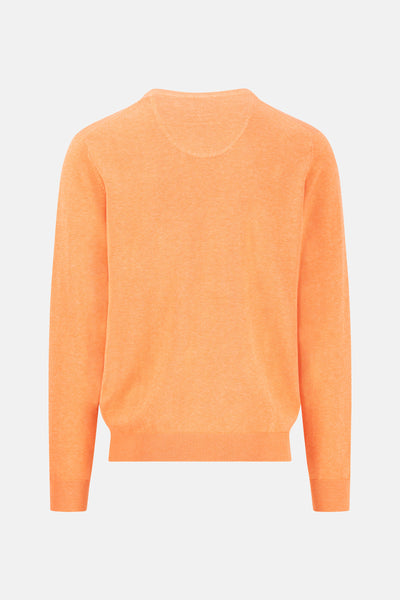 Pull à col en V orange de FYNCH-HATTON, en maille fine avec bordures côtelées.