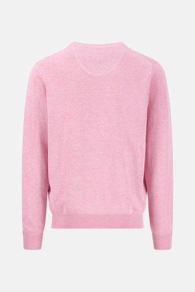 Pull à col en V rose de FYNCH-HATTON, en maille fine, vue de dos.