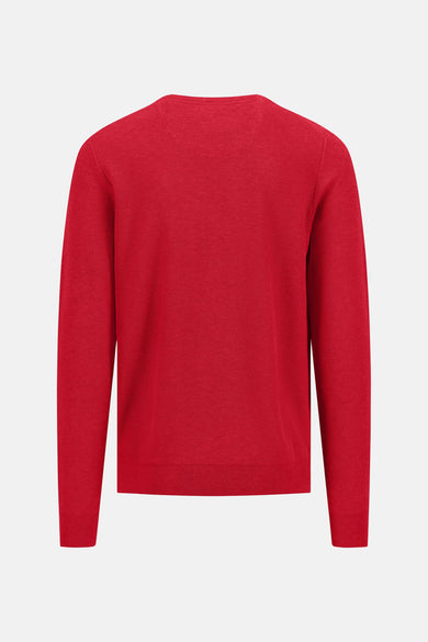 Pull à col rond rouge de FYNCH-HATTON, en maille fine, présenté de dos.