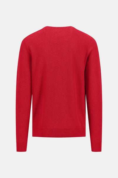 Pull à col rond rouge de FYNCH-HATTON, en maille fine, présenté de dos.