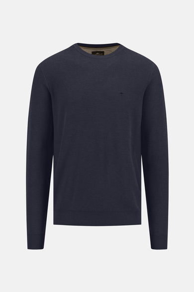 Pull bleu à col rond de FYNCH-HATTON, avec une texture discrète et un logo brodé.