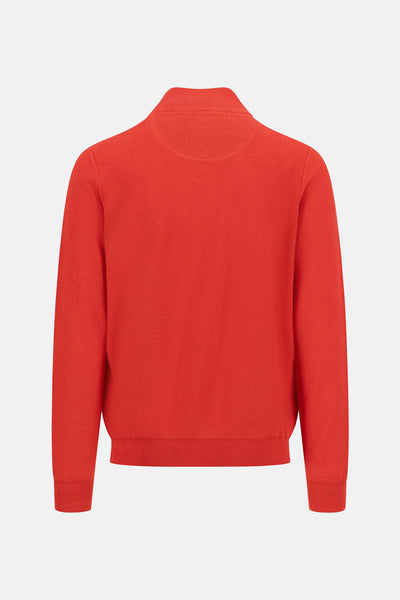 Gilet rouge de FYNCH-HATTON en maille texturée, vue de dos avec col montant.