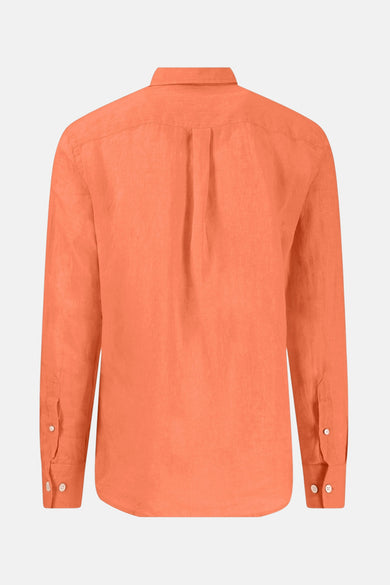 Oranje lange mouw chemise van FYNCH-HATTON, rugweergave met collar en geknopen mouwen.